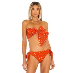 Johanna Ortiz Fresh Light Tangerine Orange Polka Dot Bikini Set Size Small Bow